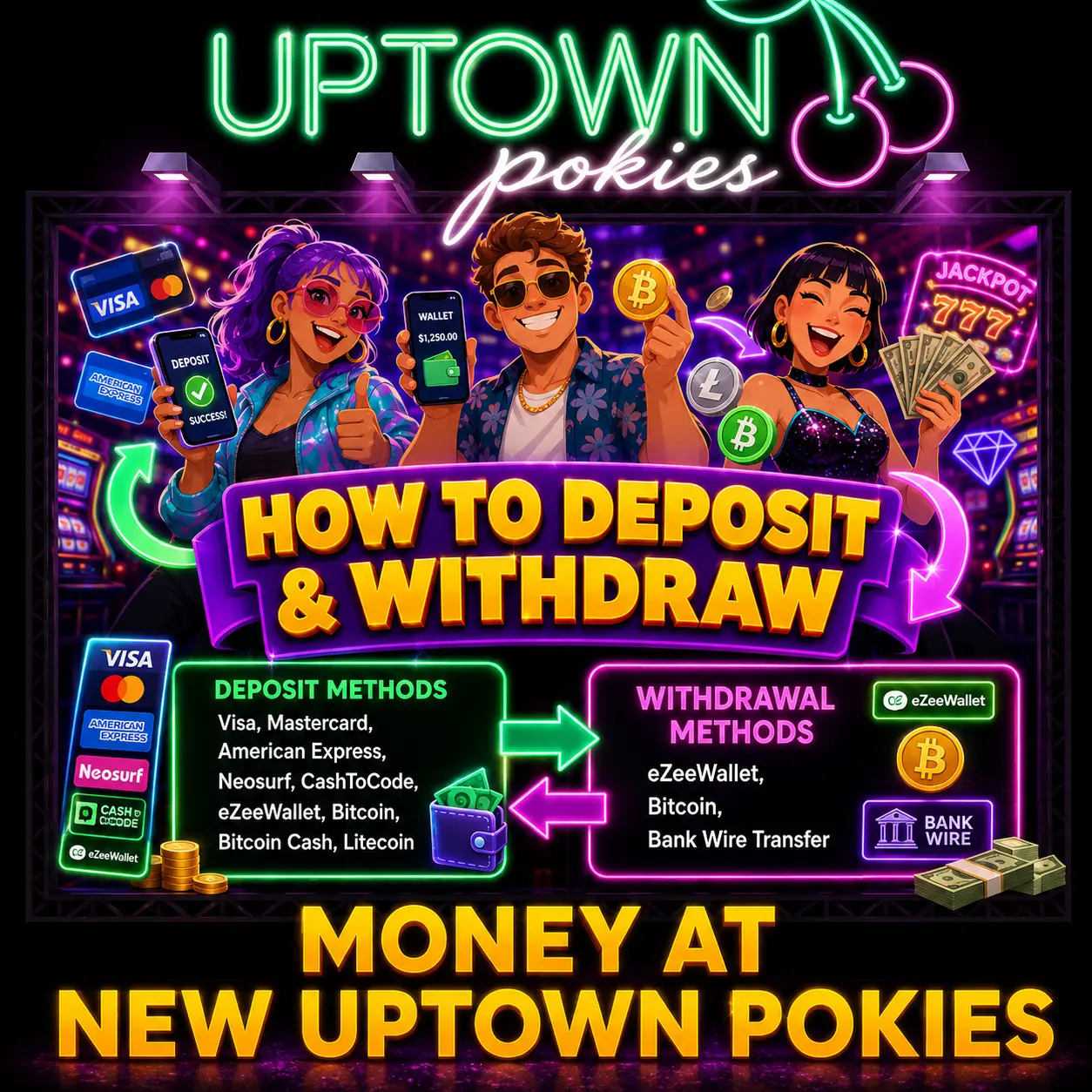 Guide on deposit and withdrawal payment methods for Uptown Pokies Casino players