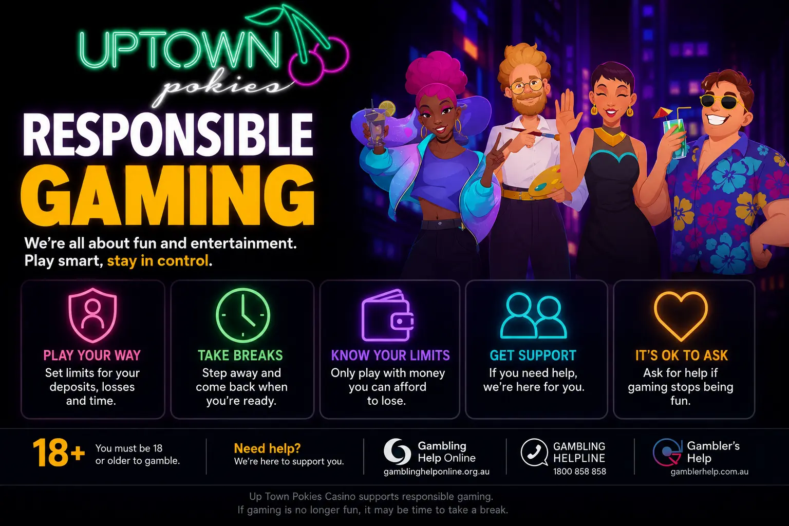 Responsible gaming guide with player safety tips and support contact links.